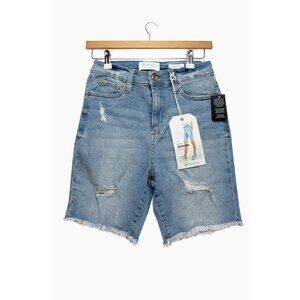 RE Generation Women Blue Denim Bermuda High Rise Distressed Casual Shorts 3/26